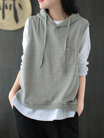 Artistic Retro Solid Hooded Vest