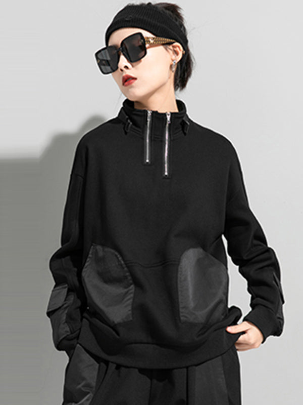 Urban Punk Stand Collar Split-Joint Zipper Sweatshirt