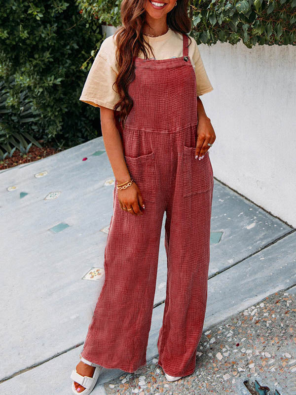 Buttoned Pockets High Waisted Relaxed Fit Overalls