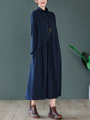 Original Solid High-Neck Knitting Dress