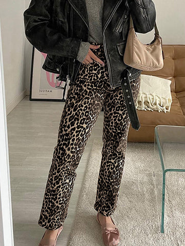 Leopard Pockets High Waisted Trousers Pants