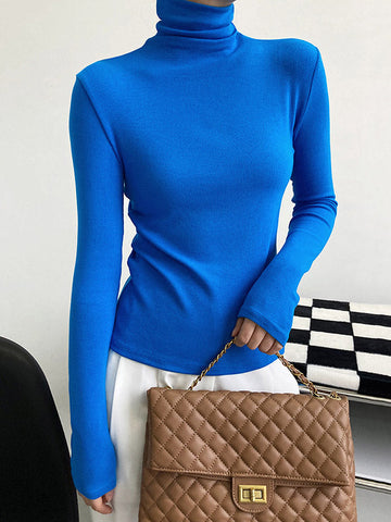 Simple 6 Colors Heaps Collar Long Sleeves Knitting T-Shirt Top