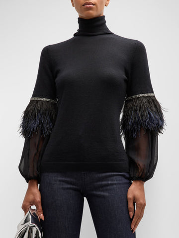 Feathers Solid Color Split-Joint Loose Wrap High-neck Blouses&shirts Tops