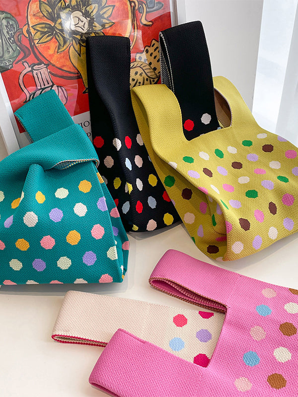 Multi-Colored Polka Dot Woven Handbag Bags