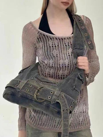 Belt Buckle Pockets Split-Joint Crossbody Bags Shoulder Bags