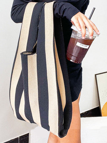 Contrast Color Striped Woven Handbag Bags