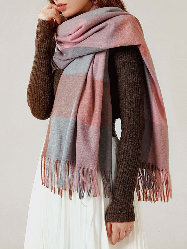 Keep Warm Plaid Tasseled Shawl&Scarf