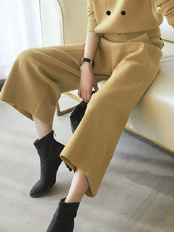 Ninth Pants Wide Leg Solid Color Pants Trousers