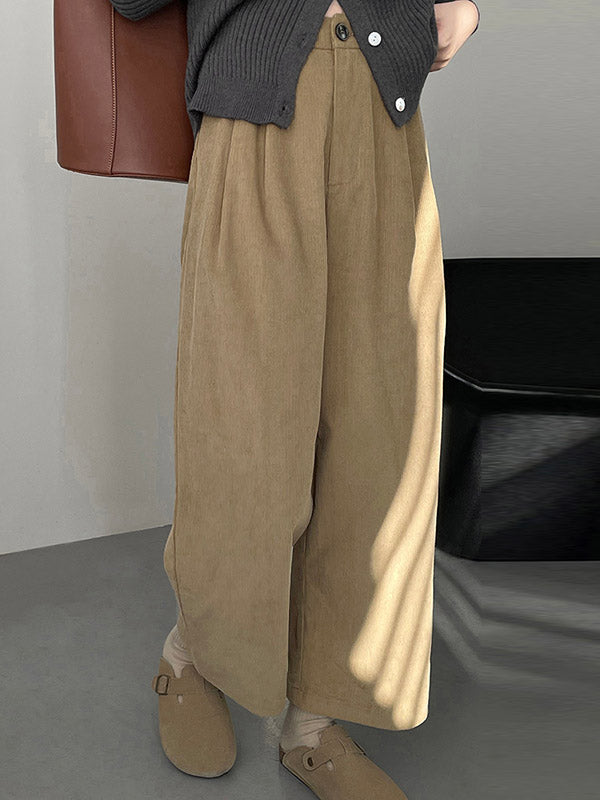 Elasticity Pleated Split-Joint High Waisted Loose Trousers Pants