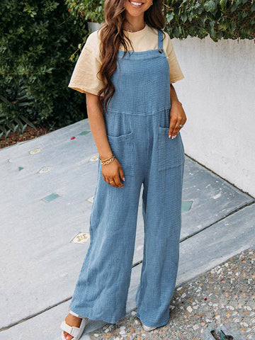 Buttoned Pockets High Waisted Relaxed Fit Overalls