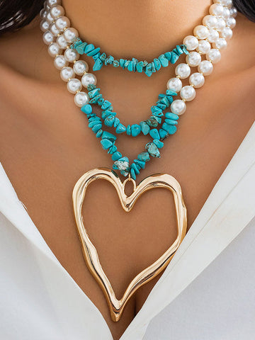 Beaded Contrast Color Heart Shape Necklaces Accessories Dainty Necklace