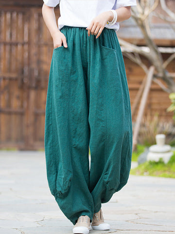 7 Colors Casual Wide Leg High Waisted Solid Color Linen Pants