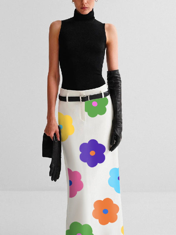 Floral Multi-Colored Printed Split-Back Skirts Bottoms