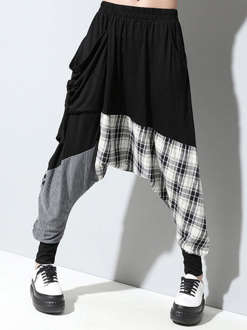 Loose Plaid Split-joint Harem Pants