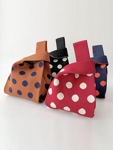 Contrast Color Polka-Dot Split-Joint Woven Handbags Bags