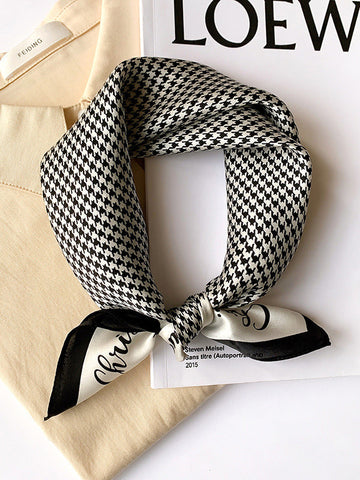 Houndstooth Letter Print Square Scarf