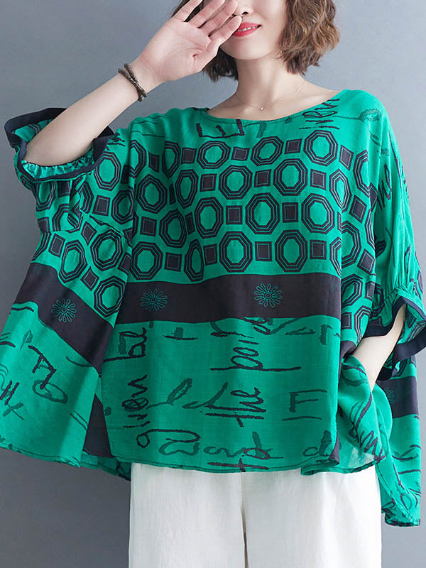 Original Printing Batwing Sleeve T-Shirts Tops