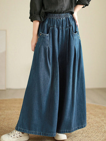 Elasticity Pleated Loose Wide Pants Jean Pants Bottoms Flared Trousers