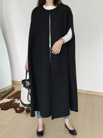 Solid Color Loose Sleeveless Round-Neck Outerwear Cape