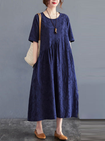 Cotton Blend Solid Color Irregularity Dress