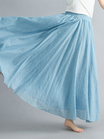 Elasticity Pleated Solid Color A-Line Loose Skirts