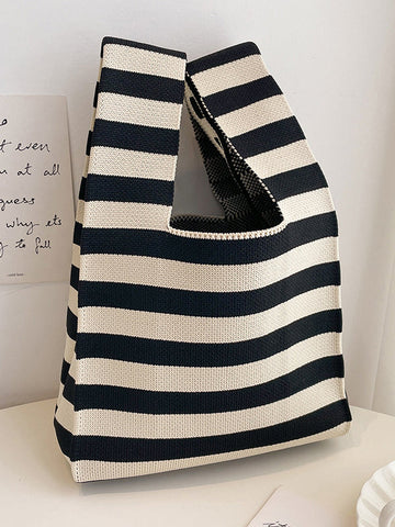 Contrast Color Striped Woven Handbag Bags