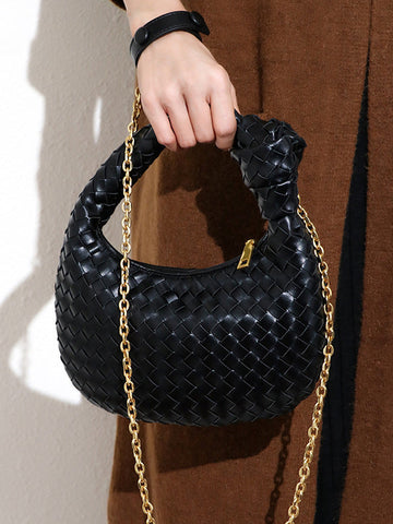 Chains Knot Solid Color Woven Zipper Crossbody Bags