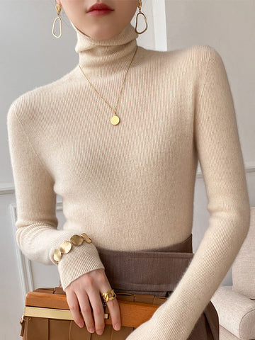 Simple Skinny Long Sleeves Solid Color Sweater Tops