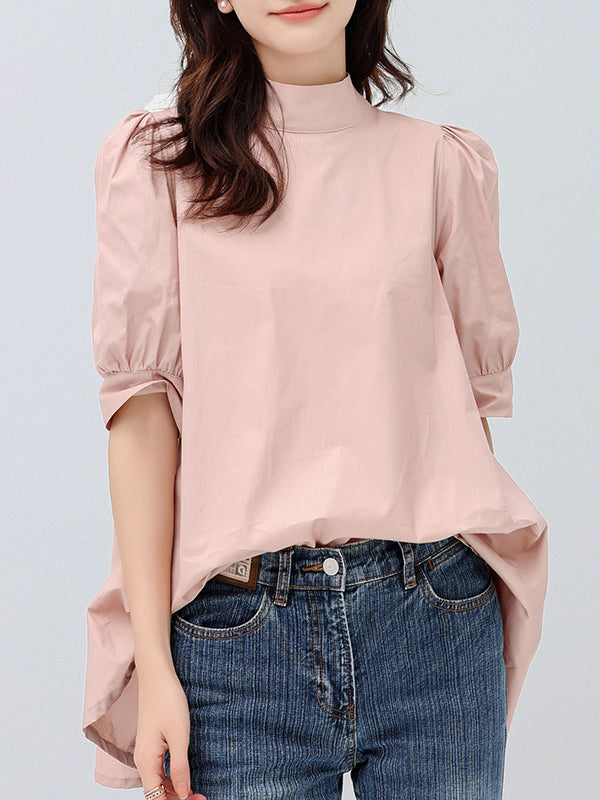 Casual Loose Bow-Embellished Solid Color Blouse