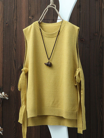 Vintage Split-side Bandage Knitting Vest