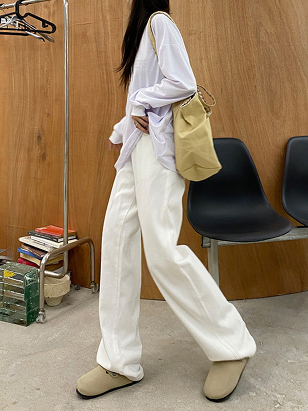 Casual High Waisted Solid Color Wide Leg Pants