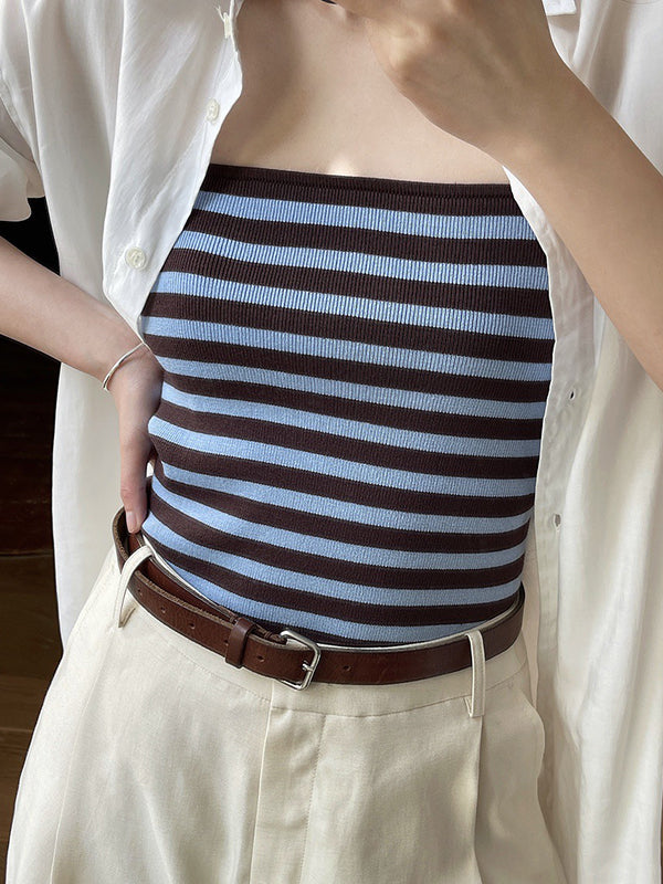 Simple Casual Striped Strapless Top