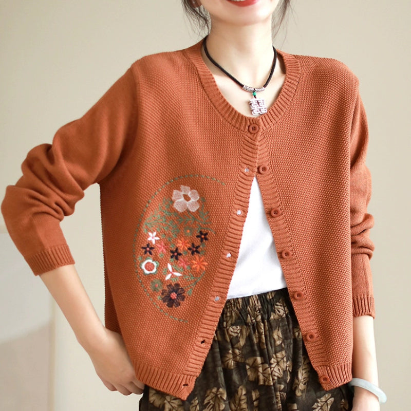 Exquisite Chinese-style Embroidered Knit Long Sleeve Artistic Short Jacket