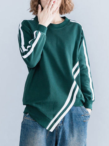 Striped Cropped Long Sleeves Round-neck Hoodies&Sweatshirt