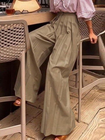 Loose Wide Leg High-Waisted Pleated Solid Color Pants Trousers