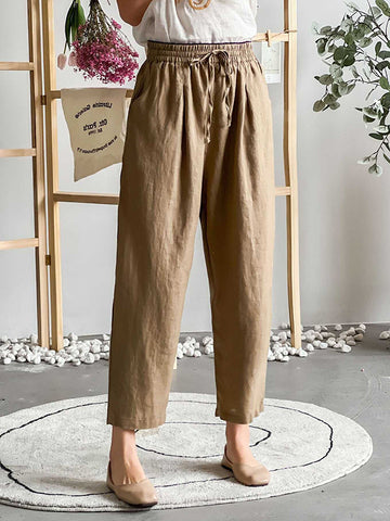 Loose Elasticity Solid Color Casual Pants Bottoms Ninth Pants