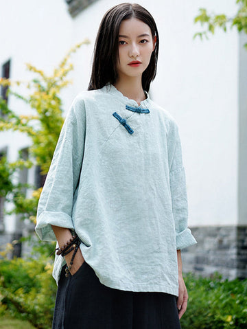 National Style Button Linen Shirt