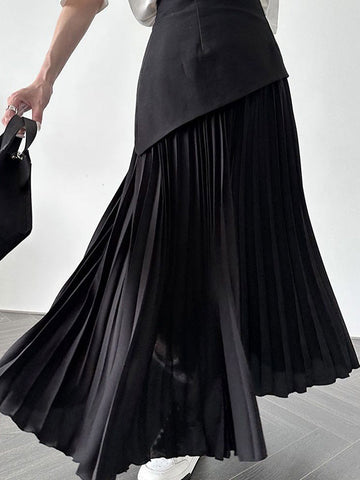 Contrast Color Pleated Split-Joint A-Line Loose Skirts Bottoms