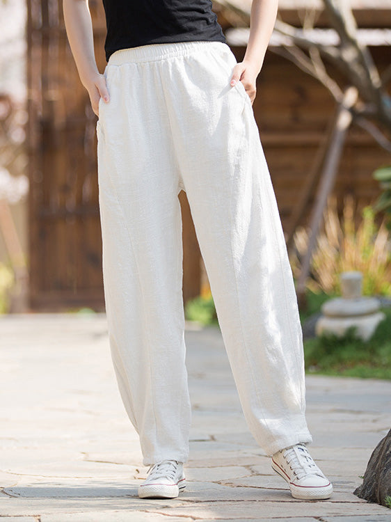 Vintage Loose Split-Joint With Pocket Solid Color Bloomers Pants