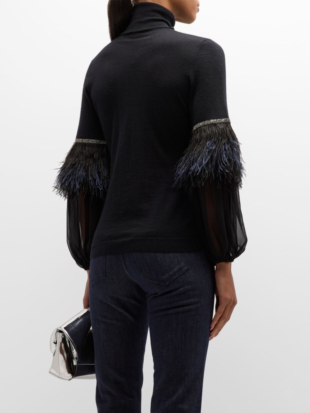 Feathers Solid Color Split-Joint Loose Wrap High-neck Blouses&shirts Tops