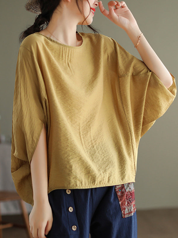 Vintage Loose Round-Neck Batwing Sleeves T-Shirt