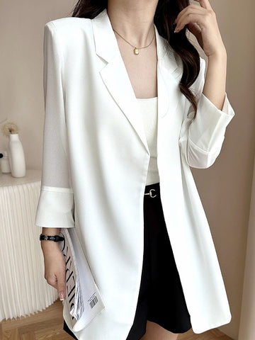 Solid Color Split-Side Sun Protection Long Sleeves Loose Notched Collar Outerwear Blazer