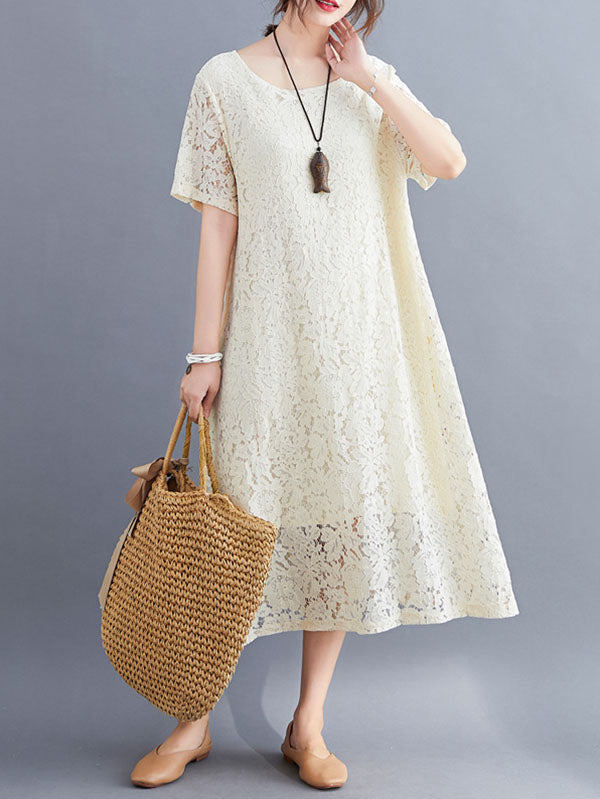 Fashion Embroidered Hollow Solid Dress