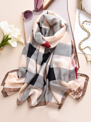 Chic Plaid Silk Imitation Shawl&Scarf