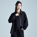 Diagonal Zipper Stylish Black Short Casual Loose Women's Jacket