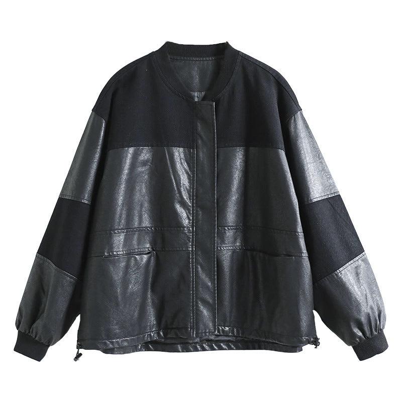 Artistic Patchwork Baseball Collar Short Commuter Jacket