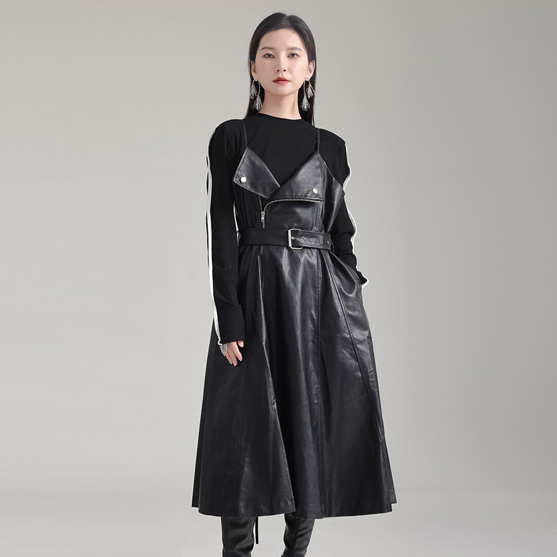 PU Leather Dress | A-line Maxi Dress | Vintage Dress