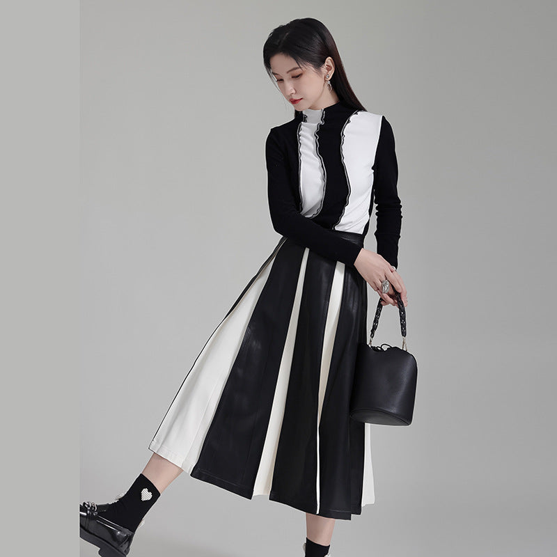 PU Leather Skirt | Patchwork Skirt | Elegant Luxury Skirt