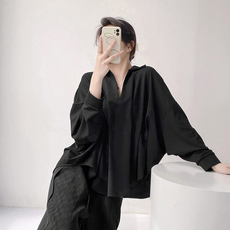 Irregular Pleated Casual Batwing Sleeve V-neck Outerwear