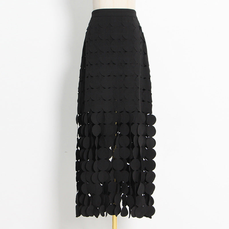 Hollow Dot Skirt | Mid-Length Skirt | Trendy Fringed Details Skirt